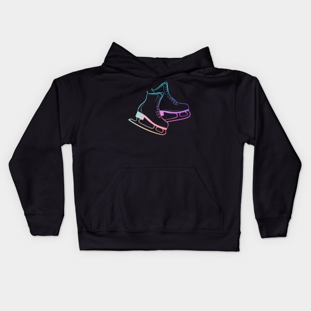 Ice Skates Figure Skating Rainbow Kids Hoodie by Foxxy Merch